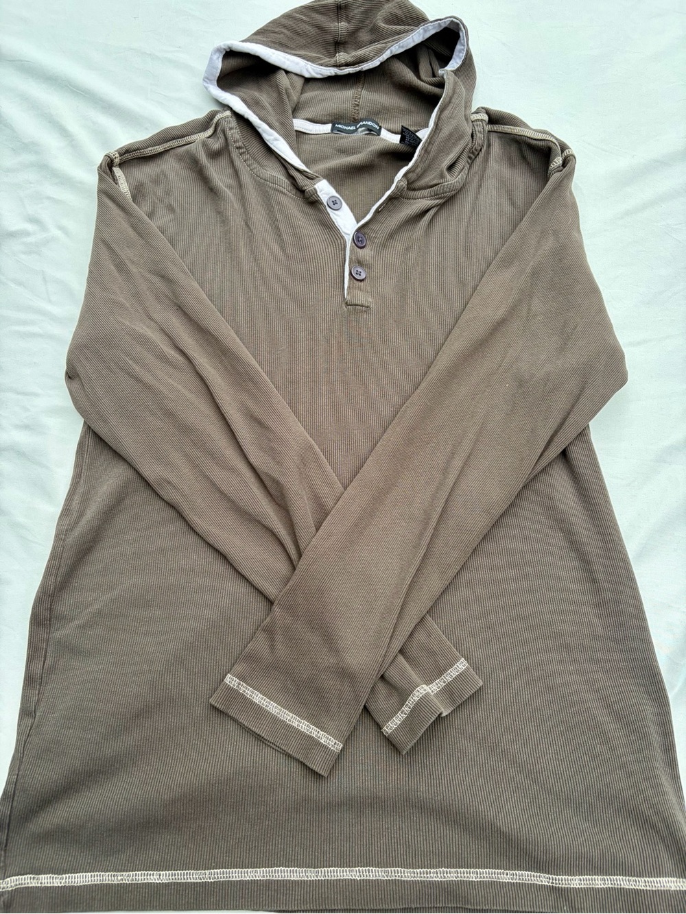 Michael Brandon Men's Hooded Zip-Up Sweater in Brown with White Trim
